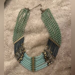Multi-Strand Mint and Teal Beaded Statement Necklace
